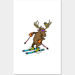 Moose on Skis, a Skiing Moose, moose, skis, etc... Posters and Art